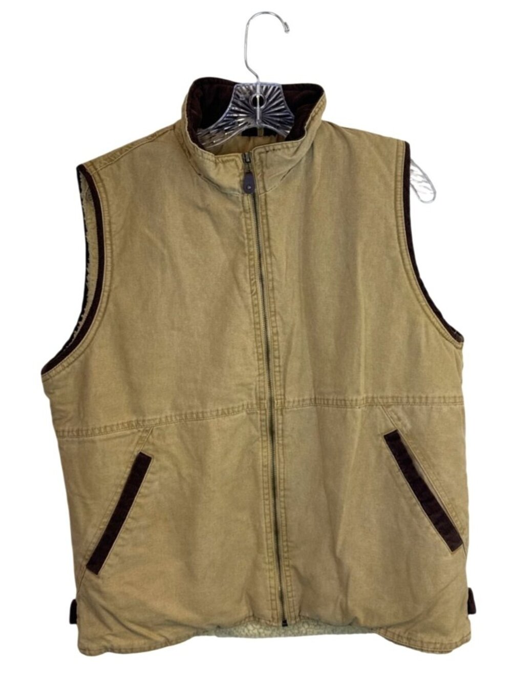 Wrangler Hero Sherpa Lined Canvas Vest Men's M Full Zip Tan Corduroy Trim